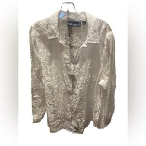 Susan Graver Style White Lace Textured Collared Button Up Shirt Plus Size‎ 1X